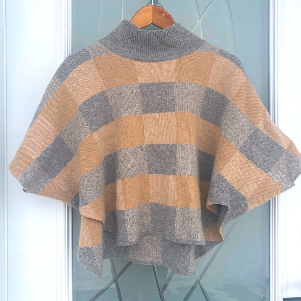 Note Di Anita Poncho Womens One Size Fits Most Brown Gray Square Merino Wool
